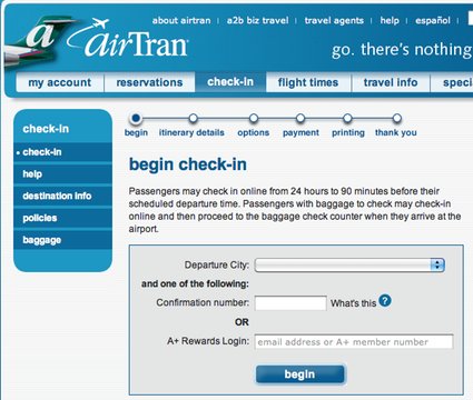 AirTran Check-in Site