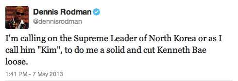 I'm calling on the Supreme Leader of North Korea or as I call him 'Kim', to do me a solid and cut Kenneth Bae loose.